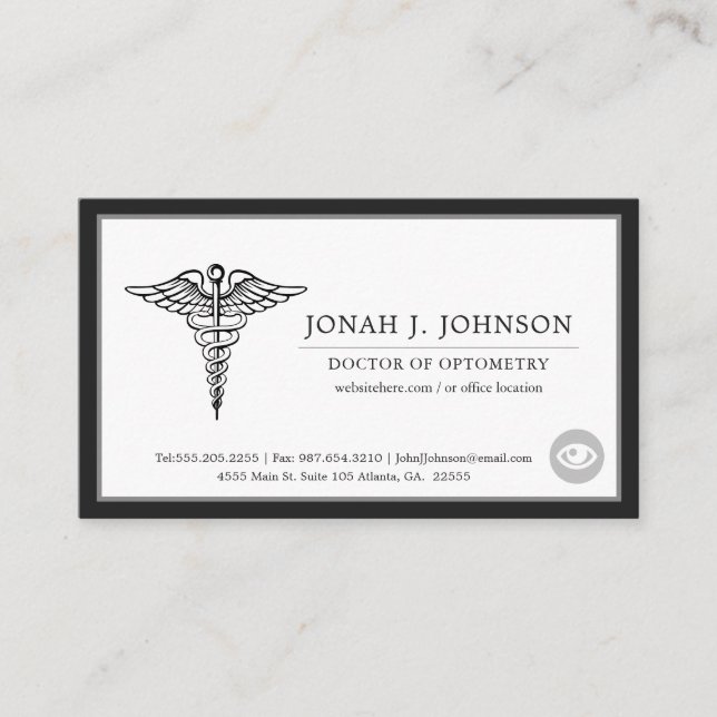 Optometrist | Minimalist Black Border Business Card (Front)