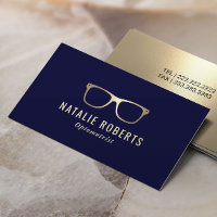 Optometrist Modern Eyewear Eye Glasses Navy Gold Business Card