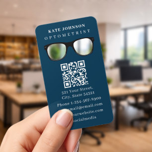 Optometrist Modern Eyewear QR Code Glasses Clear Business Cards