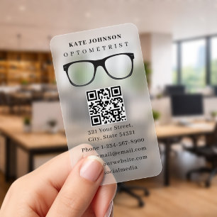 Optometrist Modern Eyewear QR Code Glasses Clear Business Cards