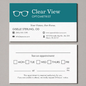 Optometrist Office Appointment Reminder Business Card