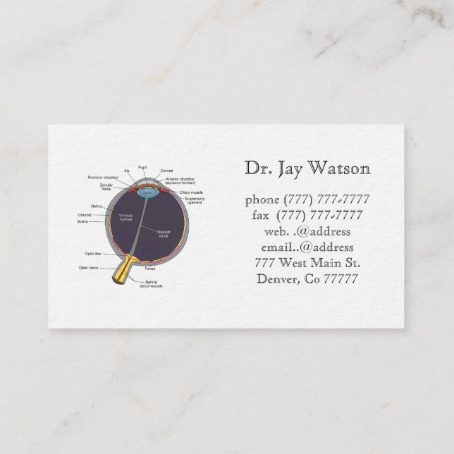 Optometrist Ophthalmologist Eye  Business Card (Back)