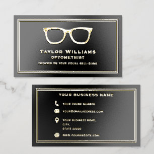 Optometrist Optician Ophthalmologist Black Gold Foil Business Cards