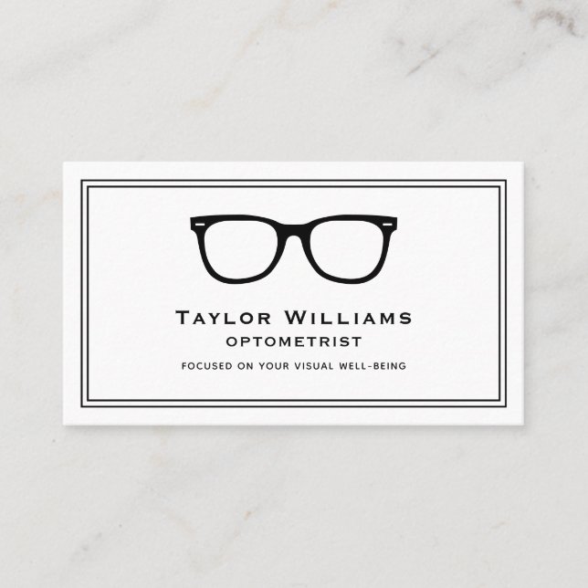 Optometrist Optician Ophthalmologist Black White Business Card (Front)