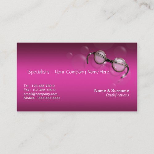 Optometrist optician pink stylish business card templates