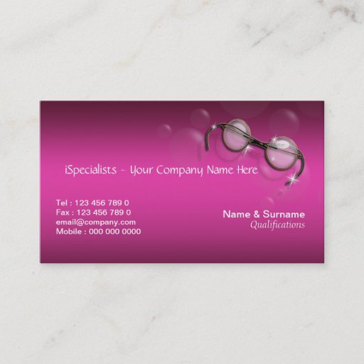 Customizable Optometrist optician pink stylish business card templates