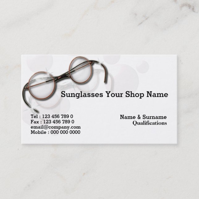 Optometrist optics vintage sunglasses frame business card (Front)