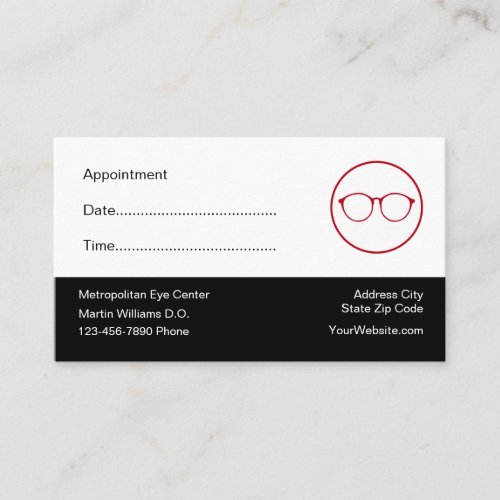 Optometrist Patient Appointment Business Cards