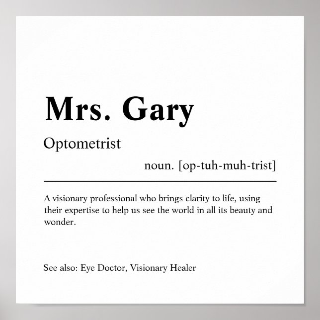 Optometrist Personalized Gift Poster (Front)