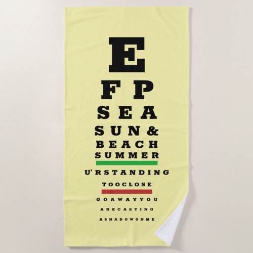Optometrists funny eye test Snellen chart Beach Towel