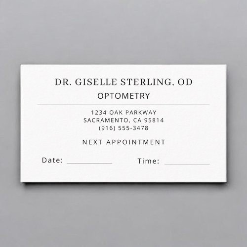 Optometry Eye Doctor Office Appointment Card