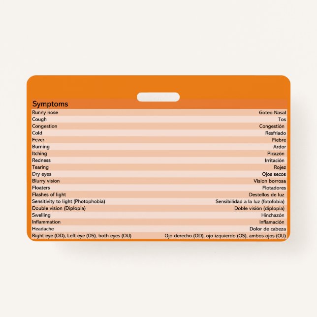 Optometry Medical Spanish Badges (Back)