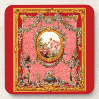 opulent 18th century baroque print happy family beverage coaster