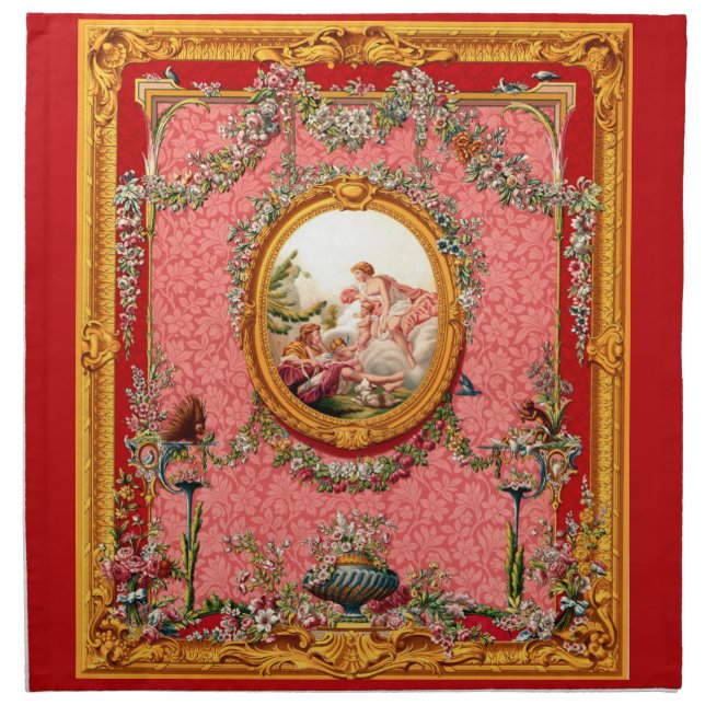 opulent 18th century baroque print happy family cloth napkin (Front)