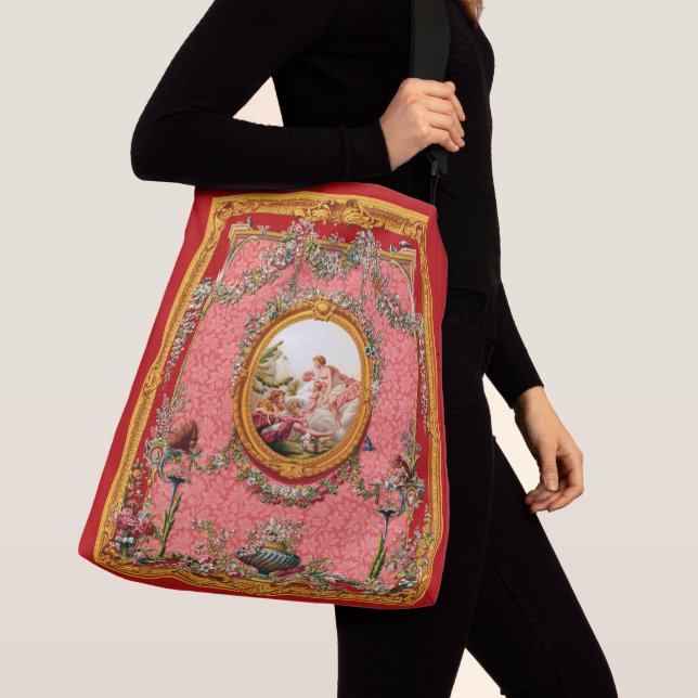 opulent 18th century baroque print happy family crossbody bag (Close Up)