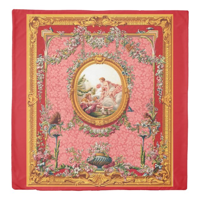 opulent 18th century baroque print happy family duvet cover (Front)
