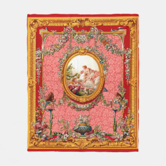opulent 18th century baroque print happy family fleece blanket