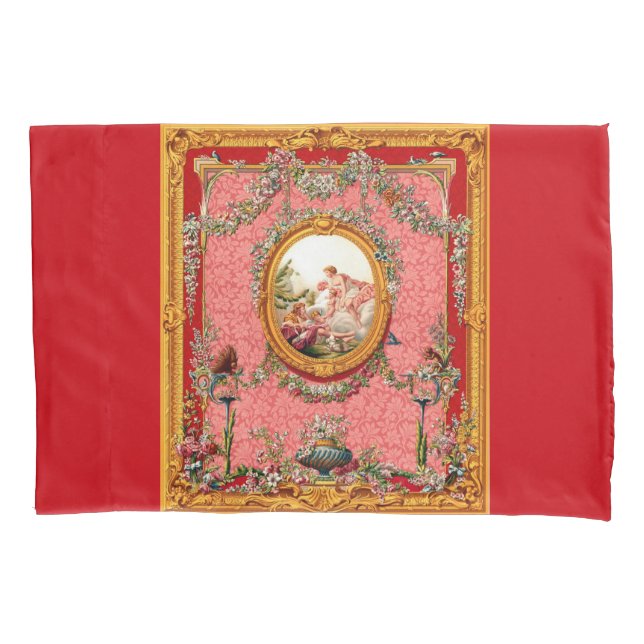 opulent 18th century baroque print happy family pillow case (Front)