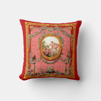 opulent 18th century baroque print happy family throw pillow