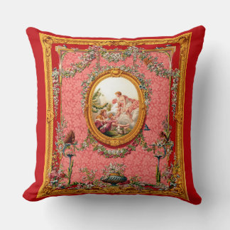 opulent 18th century baroque print happy family throw pillow