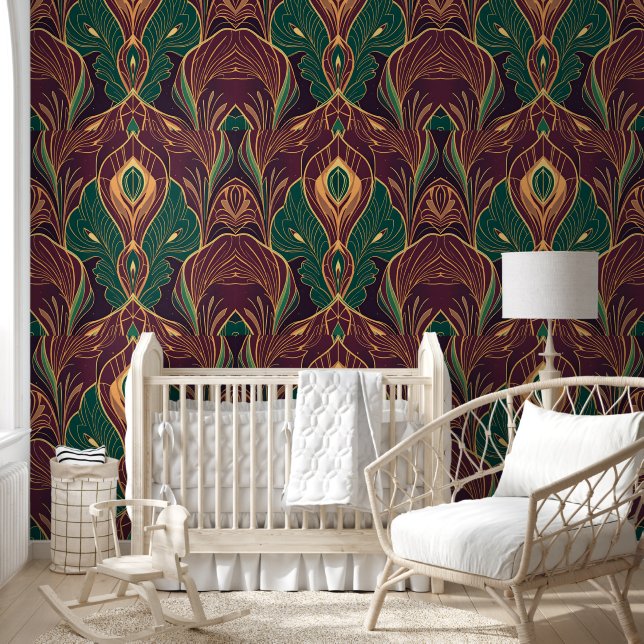 Opulent Art Deco Peacock Feather Wallpaper  (Kids)