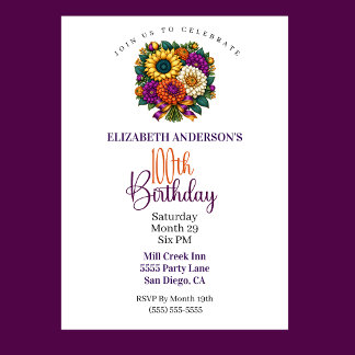 Opulent Autumn Flower Bouquet 100th Birthday Invitation