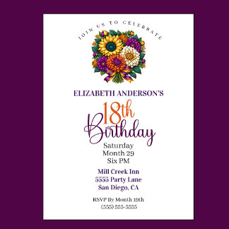 Opulent Autumn Flower Bouquet 18th Birthday Invitation