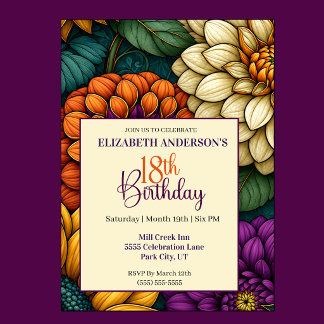 Opulent Autumn Flowers 18th Birthday Invitation