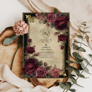 Opulent Baroque Garden in Rich Burgundy Invitation
