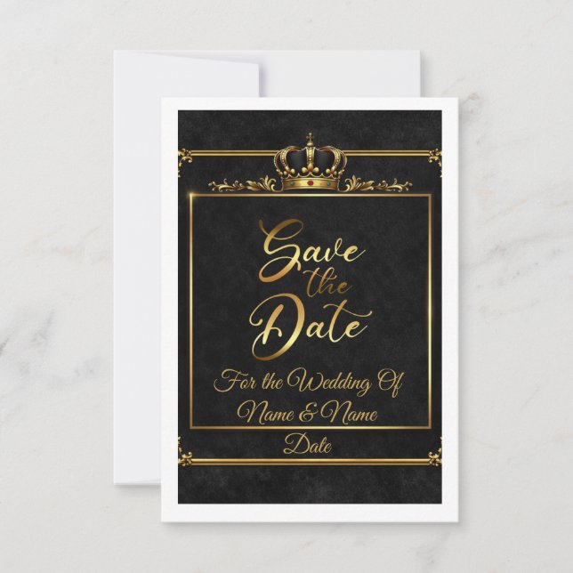 Opulent Black & Gold Confetti Save The Date (Front)