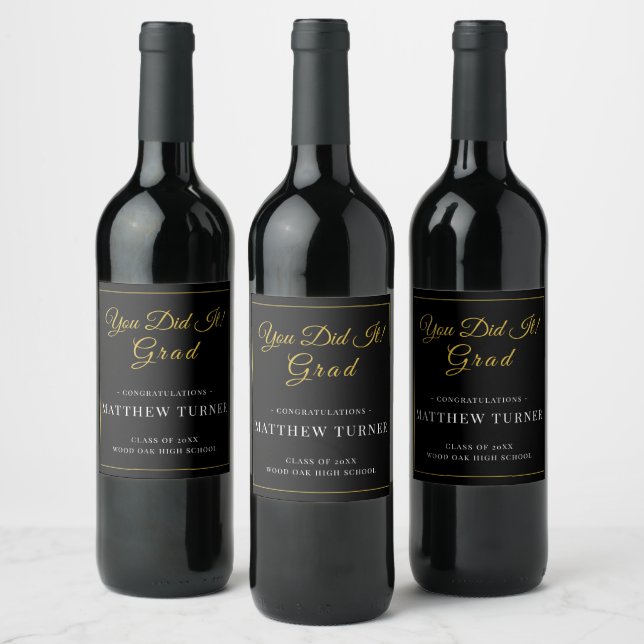 Opulent Black Gold Grad Bottle Label (Bottles)