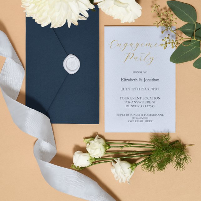 Opulent Blue Engagement Party Foil Invitation (Creator Uploaded)