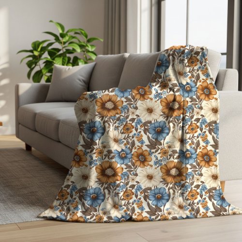 Opulent Blue Ivory Floral Boho Powder Blue Cozy Sherpa Blanket