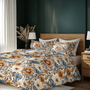 Opulent Blue Ivory Floral Boho Powder Blue Duvet Cover