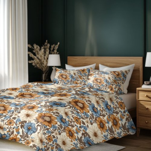 Opulent Blue Ivory Floral Boho Powder Blue Duvet Cover
