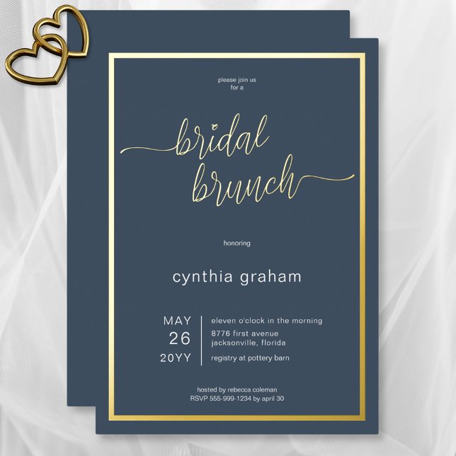 Opulent Blue Modern Minimal Bridal Brunch Foil Invitation (Opulent Blue Modern Minimal Bridal Brunch Foil Invitation)