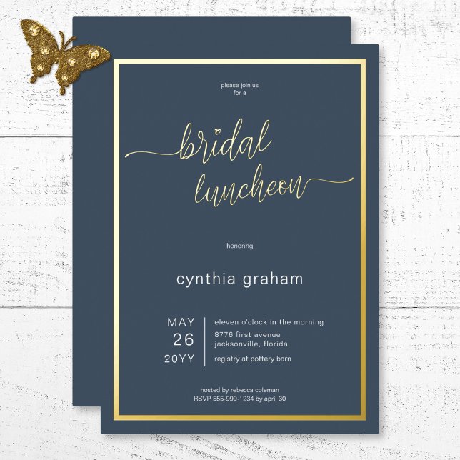 Opulent Blue Modern Minimal Bridal Luncheon Foil Invitation (Opulent Blue Modern Minimal Bridal Luncheon Foil Invitation)
