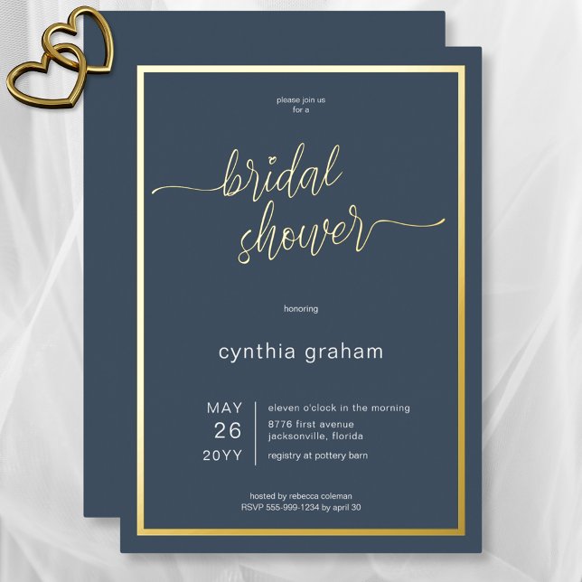 Opulent Blue Modern Minimal Bridal Shower Foil Invitation (Opulent Blue Modern Minimal Bridal Shower Foil Invitation)