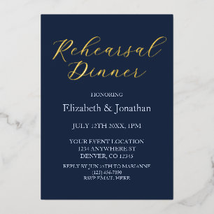 Opulent Blue Rehearsal Dinner Foil Invitation