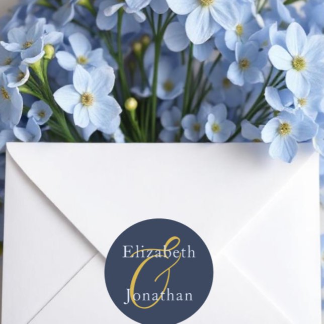 Opulent Blue Wedding Classic Round Sticker (Creator Uploaded)