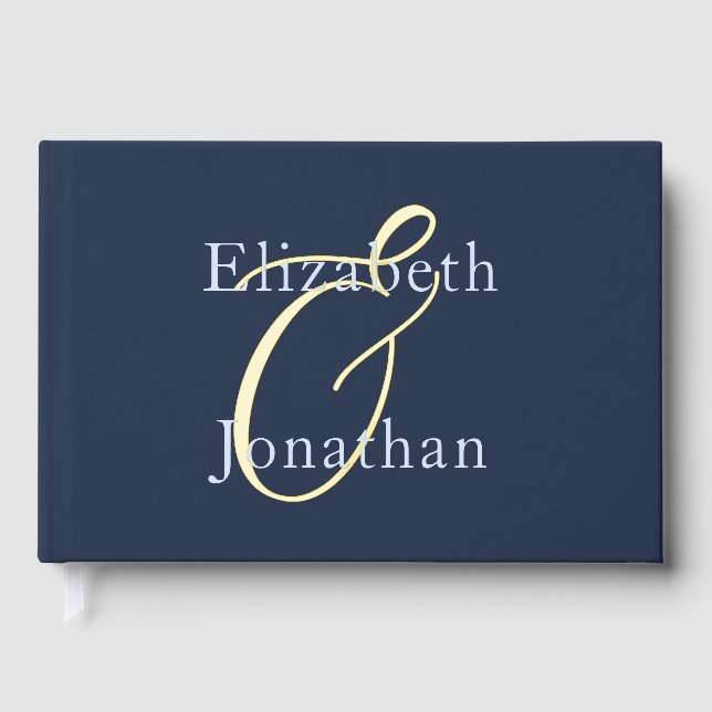 Opulent Blue Wedding Foil Guest Book (Front)