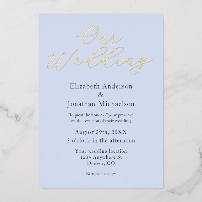 Opulent Blue Wedding Foil Invitation (Front)