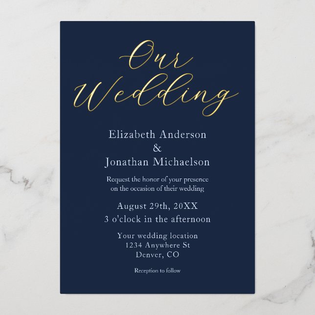 Opulent Blue Wedding Foil Invitation (Front)