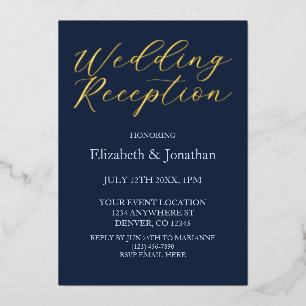Opulent Blue Wedding Reception Foil Invitation