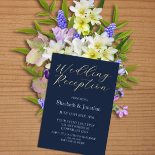 Opulent Blue Wedding Reception Foil Invitation