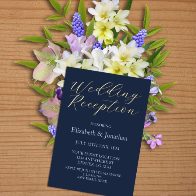 Opulent Blue Wedding Reception Foil Invitation (Creator Uploaded)