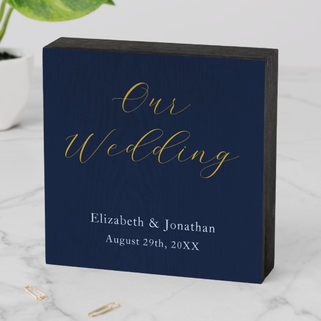Opulent Blue Wedding Wooden Box Sign (In Situ Horizontal)
