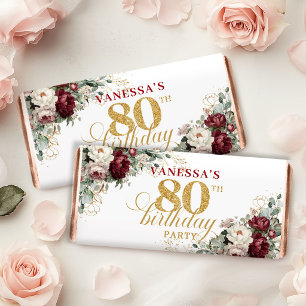 Opulent Blush Burgundy 80th Birthday Hershey Bar