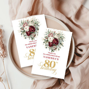 Opulent Blush Burgundy 80th Birthday Thank You  Card