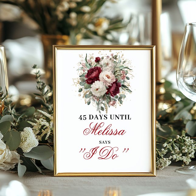 Opulent Blush Burgundy Countdown Sign Decor (Opulent Blush Burgundy Countdown Sign Decor)